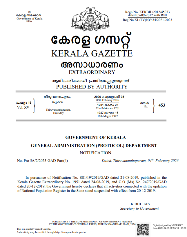 Kerala NPR Census 2026
